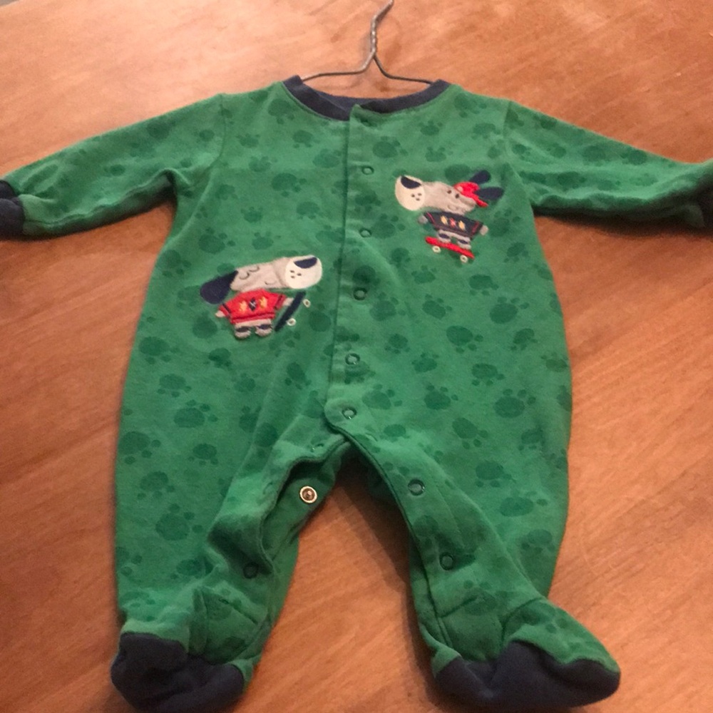 Green Puppy Print Footed One-Piece for Kids